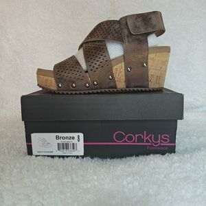 Boutique Corkys Bronze Perforated Stud Wedge Sandal Size 8. Barely Worn